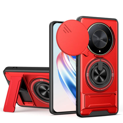 Honor X9b 5G Multifunctional Magnetic Shockproof Phone Case with Sliding Lens Window Stand Cover