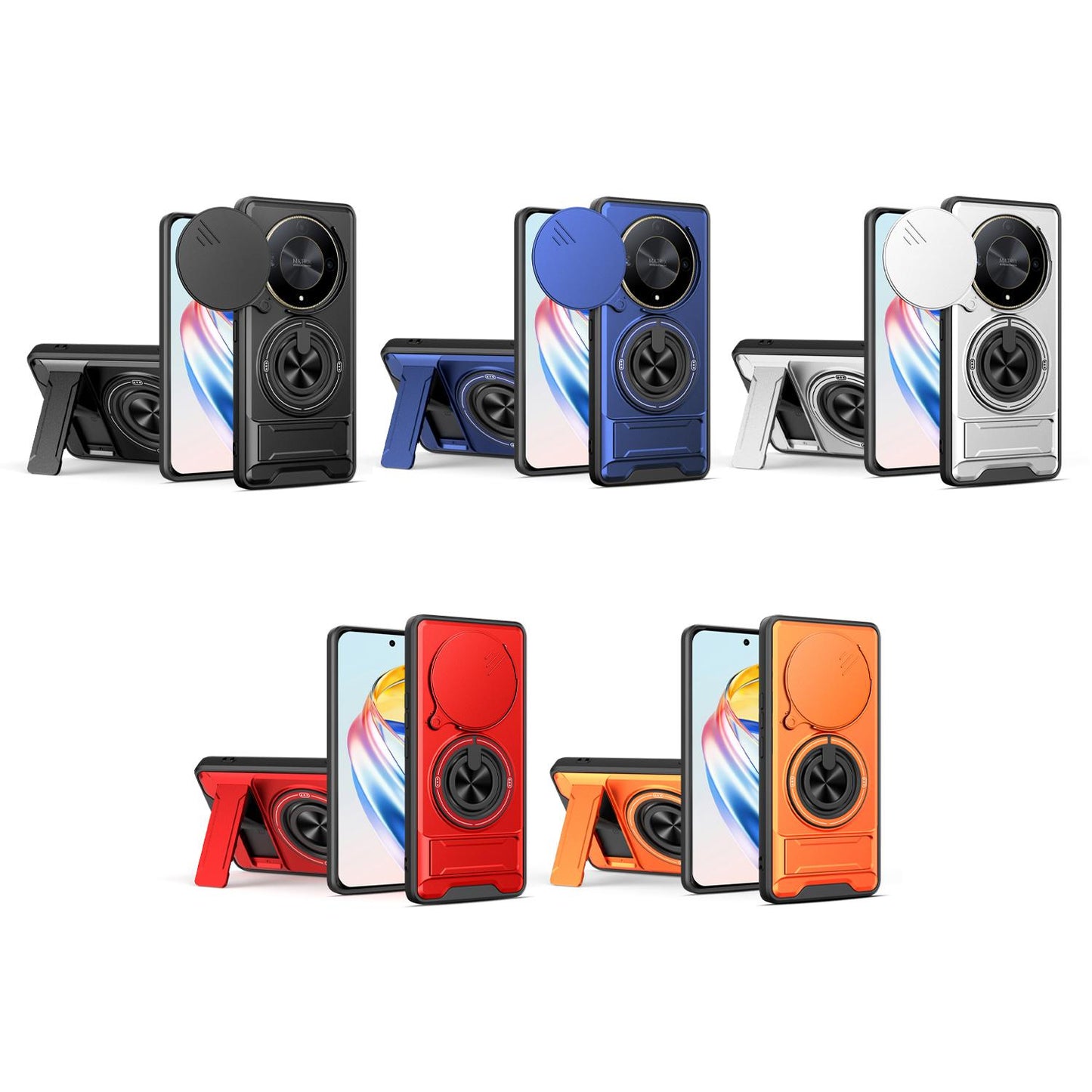 Honor X9b 5G Multifunctional Magnetic Shockproof Phone Case with Sliding Lens Window Stand Cover