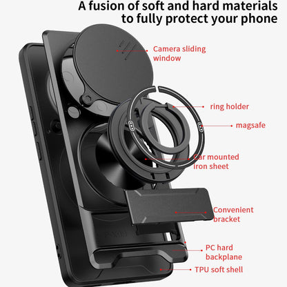 Honor X9b 5G Multifunctional Magnetic Shockproof Phone Case with Sliding Lens Window Stand Cover