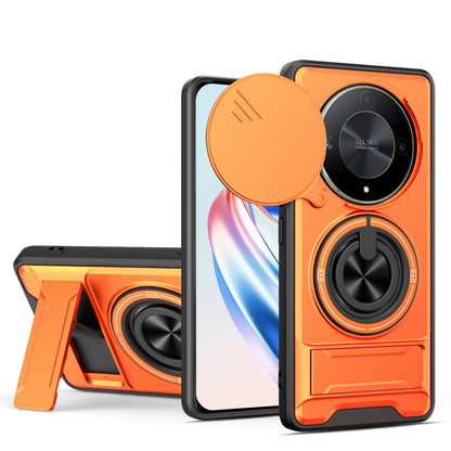 Honor X9b 5G Multifunctional Magnetic Shockproof Phone Case with Sliding Lens Window Stand Cover