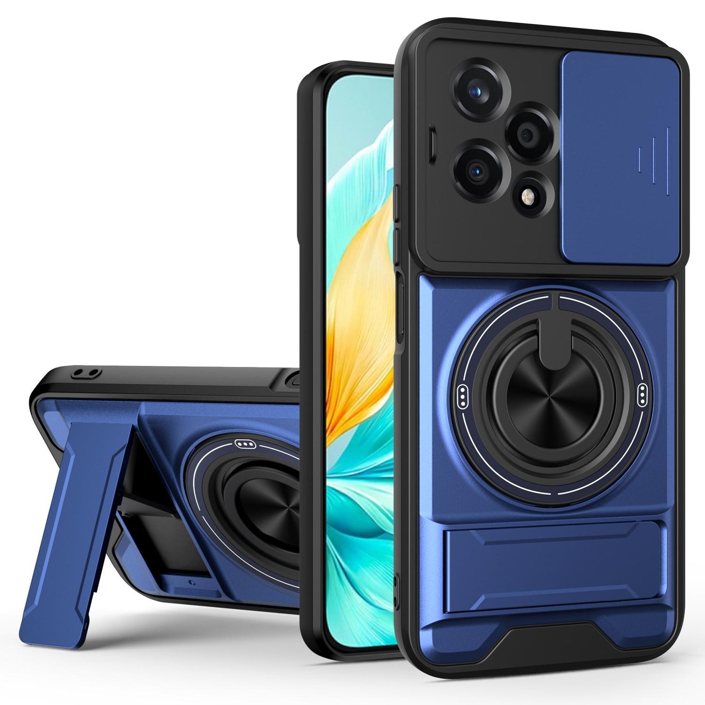 Honor 200 Lite 5G Multifunctional Magnetic Shockproof Phone Case with Sliding Lens Window Stand Cover
