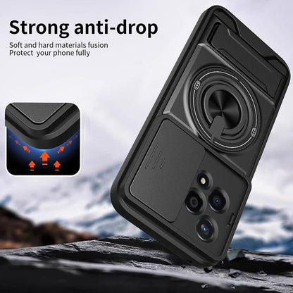 Honor 200 Lite 5G Multifunctional Magnetic Shockproof Phone Case with Sliding Lens Window Stand Cover