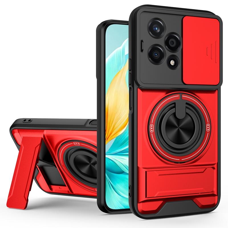 Honor 200 Lite 5G Multifunctional Magnetic Shockproof Phone Case with Sliding Lens Window Stand Cover