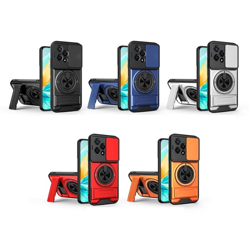 Honor 200 Lite 5G Multifunctional Magnetic Shockproof Phone Case with Sliding Lens Window Stand Cover