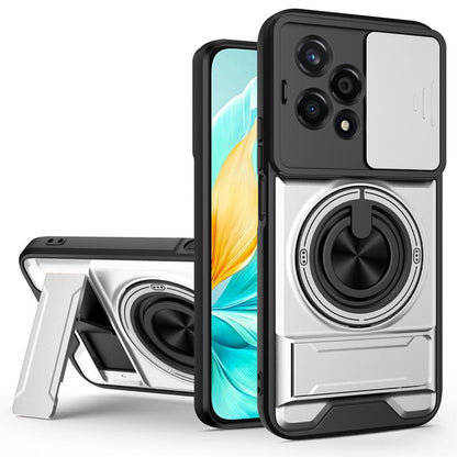 Honor 200 Lite 5G Multifunctional Magnetic Shockproof Phone Case with Sliding Lens Window Stand Cover