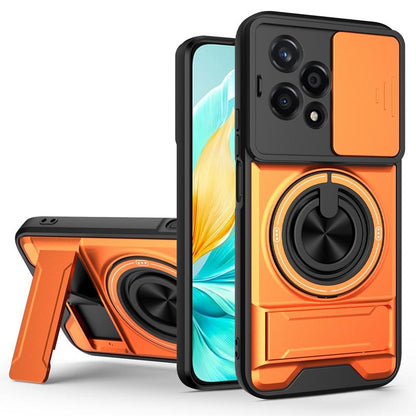 Honor 200 Lite 5G Multifunctional Magnetic Shockproof Phone Case with Sliding Lens Window Stand Cover