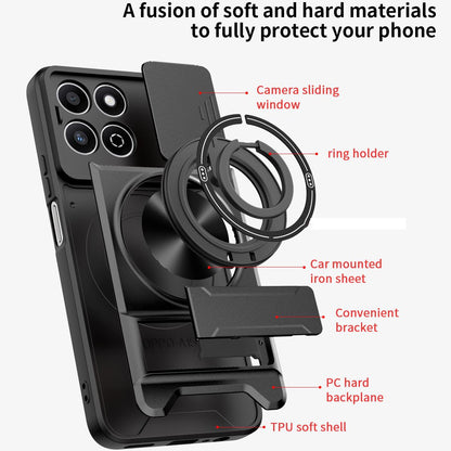 Honor 200 Smart 5G Multifunctional Magnetic Shockproof Phone Case with Sliding Lens Window Stand Cover