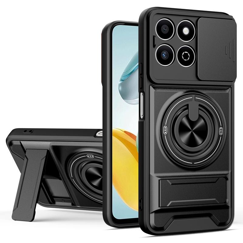 Honor 200 Smart 5G Multifunctional Magnetic Shockproof Phone Case with Sliding Lens Window Stand Cover