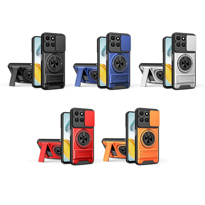 Honor 200 Smart 5G Multifunctional Magnetic Shockproof Phone Case with Sliding Lens Window Stand Cover