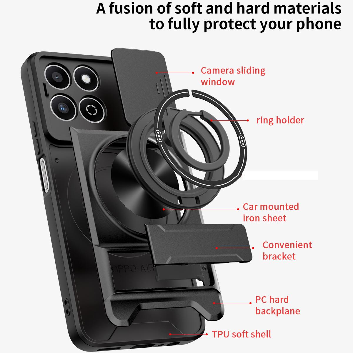 Honor 200 Smart 5G Multifunctional Magnetic Shockproof Phone Case with Sliding Lens Window Stand Cover
