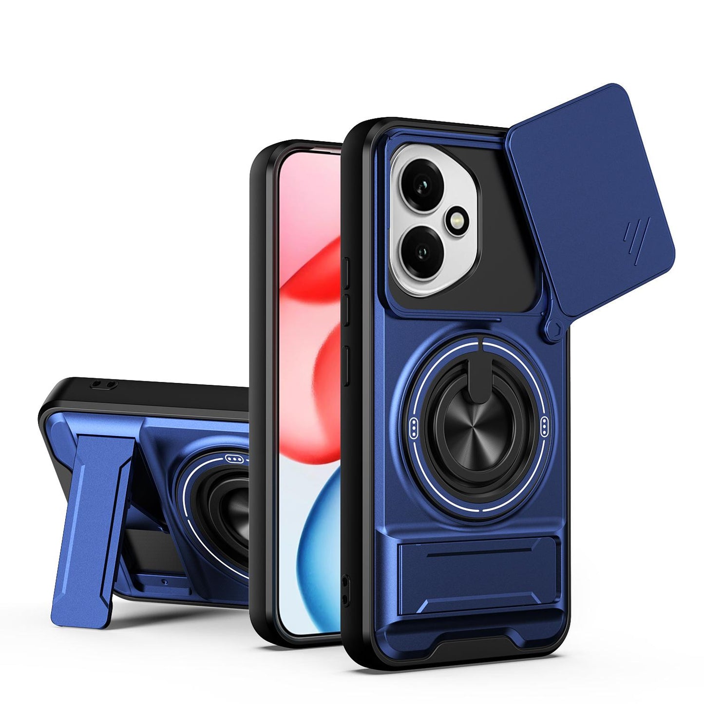 Honor 400 5G 156.5mm Multifunctional Magnetic Shockproof Phone Case with Sliding Lens Window Stand Cover