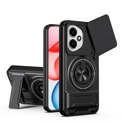Honor 400 5G 156.5mm Multifunctional Magnetic Shockproof Phone Case with Sliding Lens Window Stand Cover