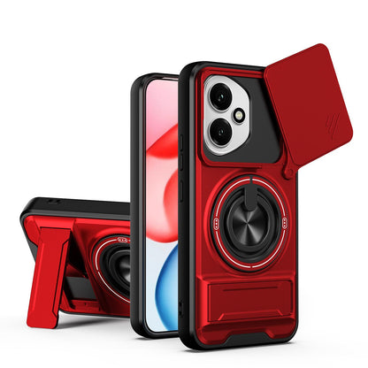 Honor 400 5G 156.5mm Multifunctional Magnetic Shockproof Phone Case with Sliding Lens Window Stand Cover