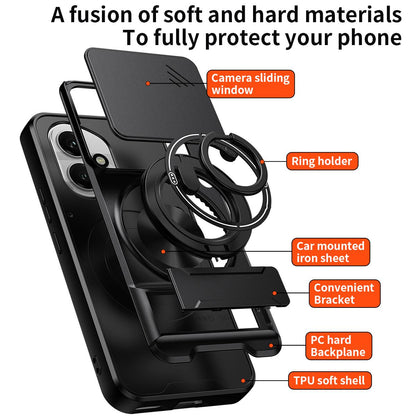 Honor 400 5G 156.5mm Multifunctional Magnetic Shockproof Phone Case with Sliding Lens Window Stand Cover