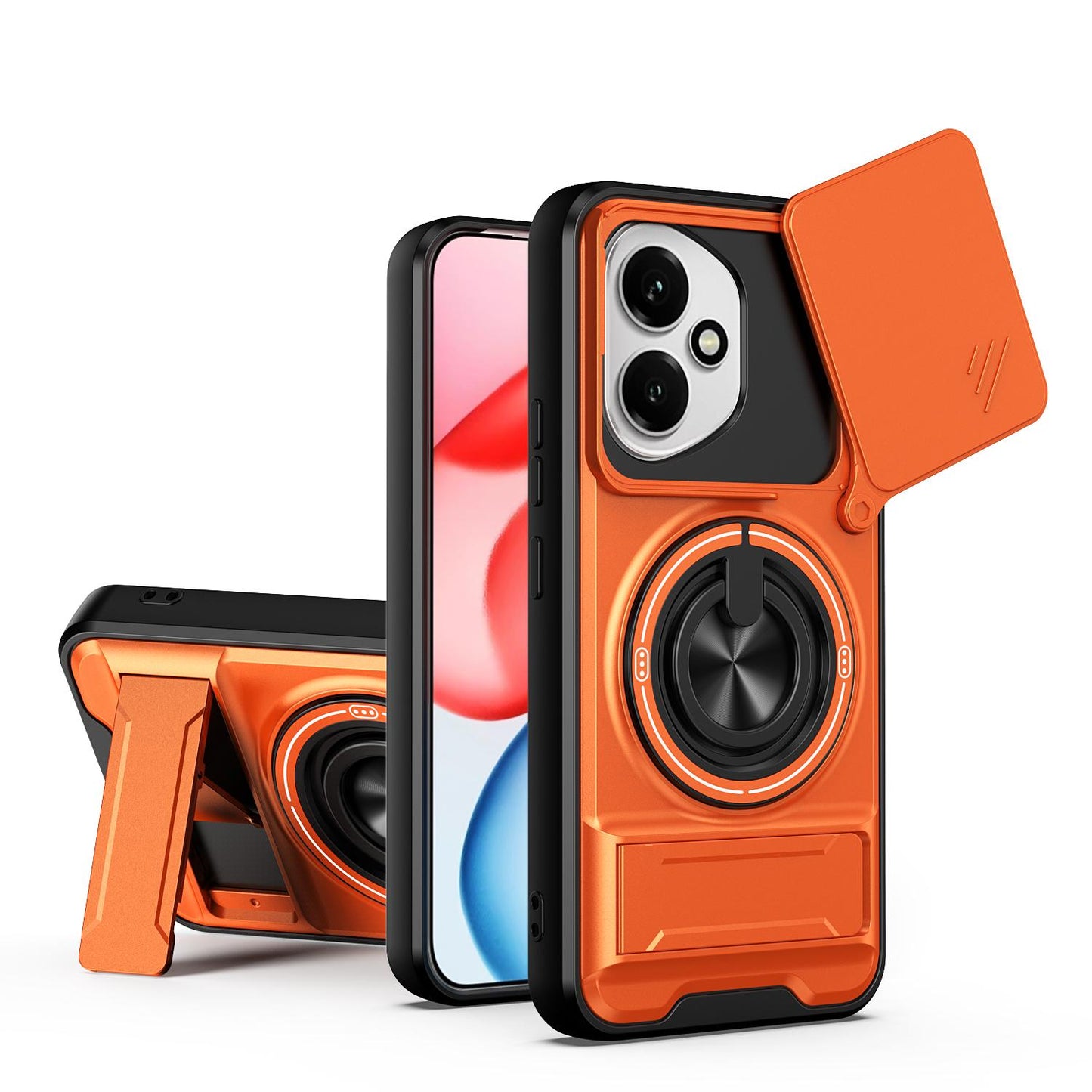 Honor 400 5G 156.5mm Multifunctional Magnetic Shockproof Phone Case with Sliding Lens Window Stand Cover