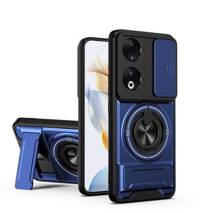 Honor 90 5G Multifunctional Magnetic Shockproof Phone Case with Sliding Lens Window Stand Cover