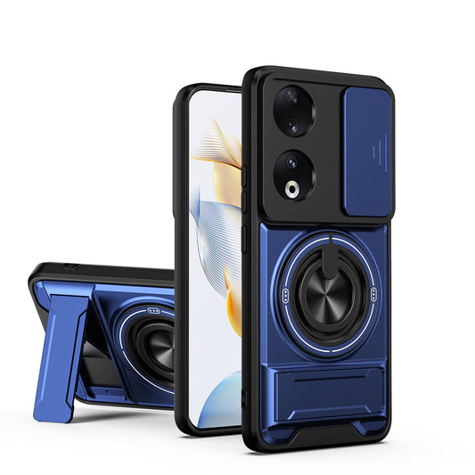 Honor 90 5G Multifunctional Magnetic Shockproof Phone Case with Sliding Lens Window Stand Cover