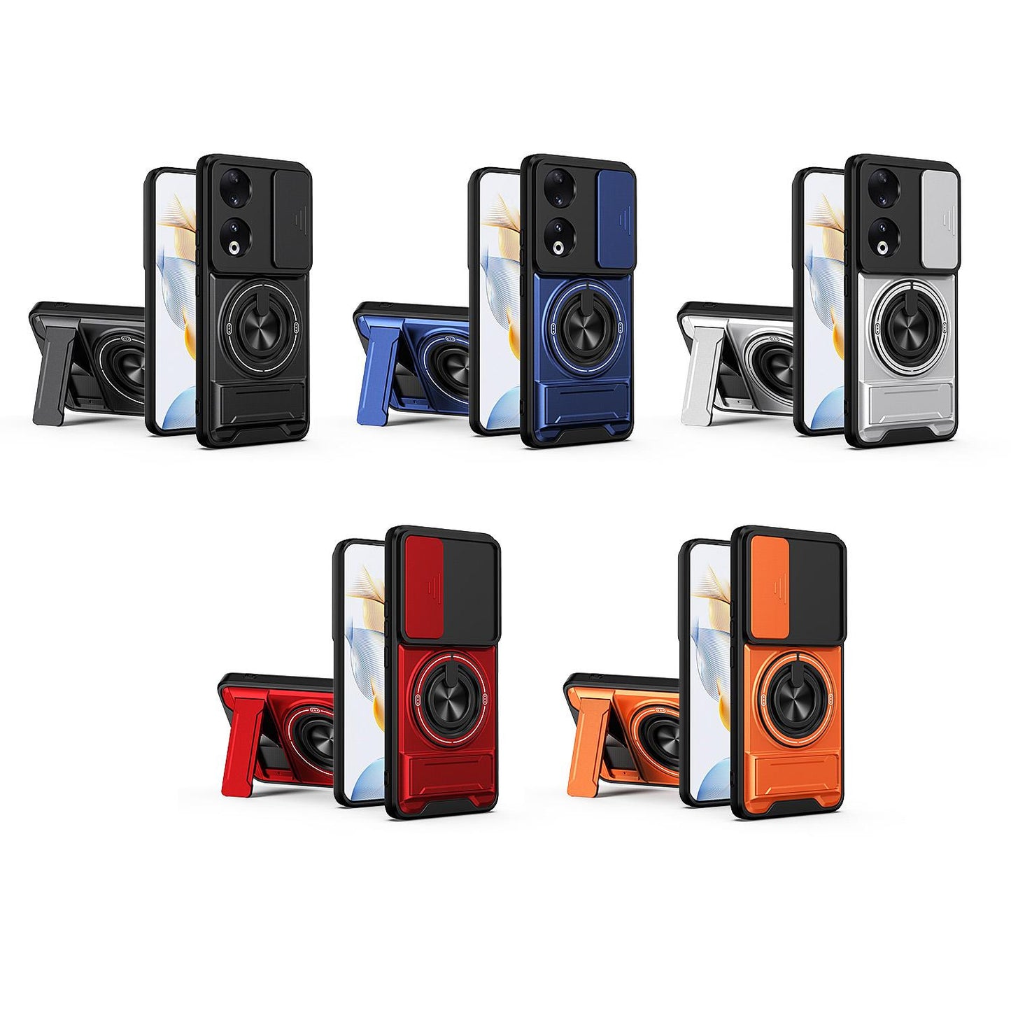 Honor 90 5G Multifunctional Magnetic Shockproof Phone Case with Sliding Lens Window Stand Cover