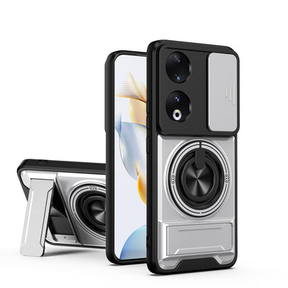 Honor 90 5G Multifunctional Magnetic Shockproof Phone Case with Sliding Lens Window Stand Cover