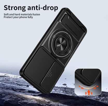 Honor 90 5G Multifunctional Magnetic Shockproof Phone Case with Sliding Lens Window Stand Cover