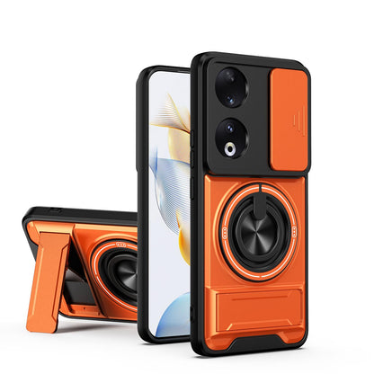 Honor 90 5G Multifunctional Magnetic Shockproof Phone Case with Sliding Lens Window Stand Cover