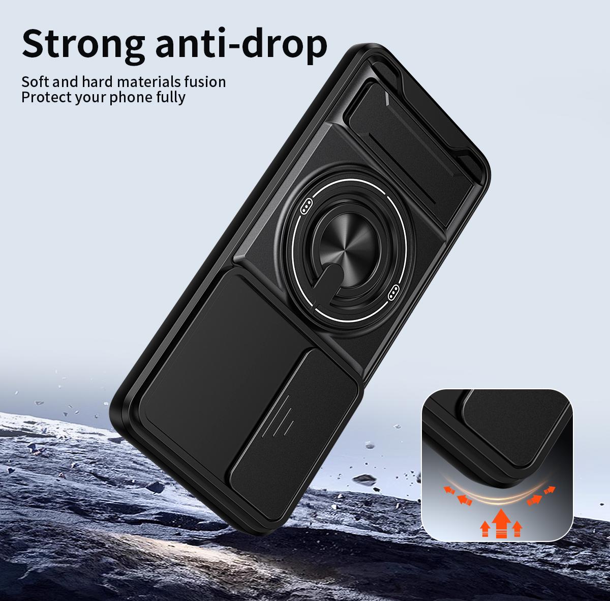 Honor 90 5G Multifunctional Magnetic Shockproof Phone Case with Sliding Lens Window Stand Cover