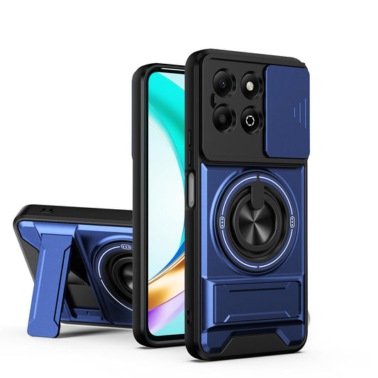 Honor X6b 4G Multifunctional Magnetic Shockproof Phone Case with Sliding Lens Window Stand Cover