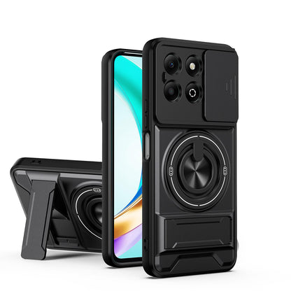 Honor X6b 4G Multifunctional Magnetic Shockproof Phone Case with Sliding Lens Window Stand Cover