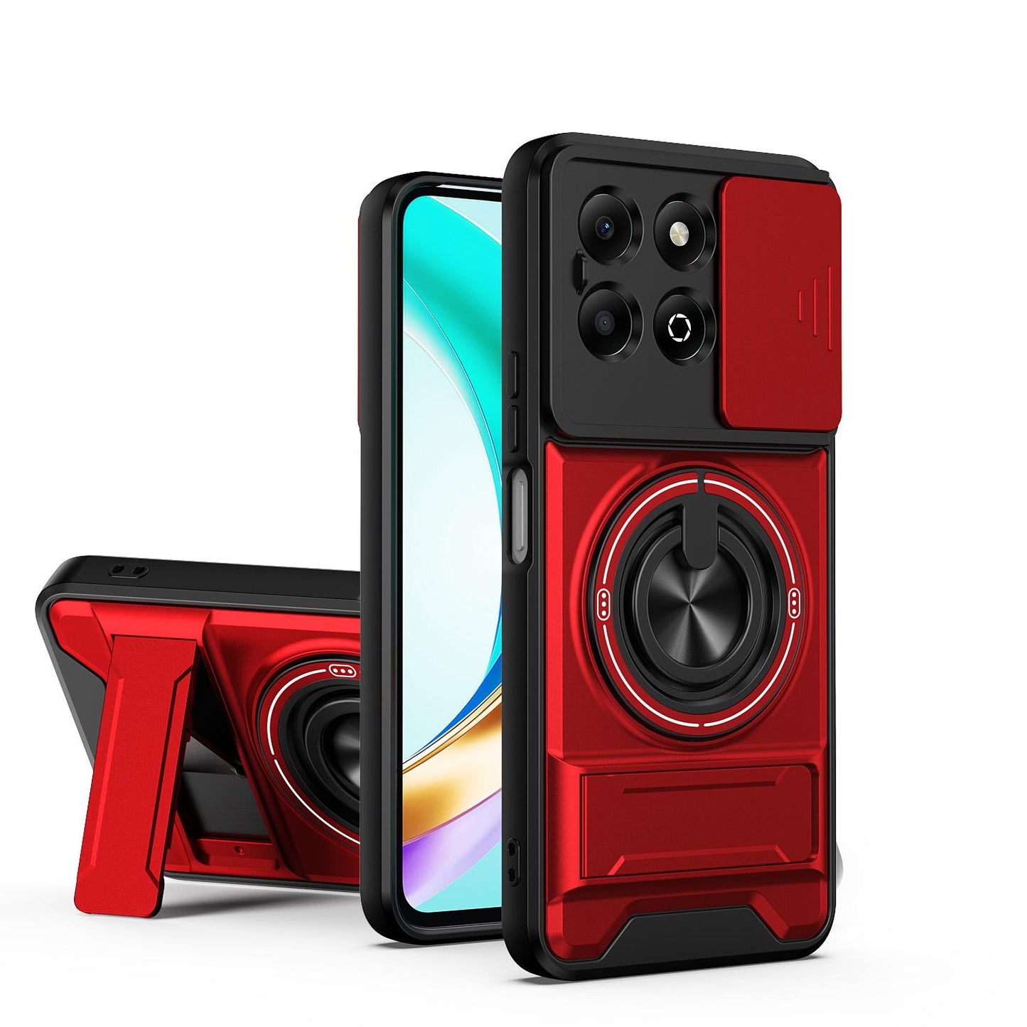 Honor X6b 4G Multifunctional Magnetic Shockproof Phone Case with Sliding Lens Window Stand Cover