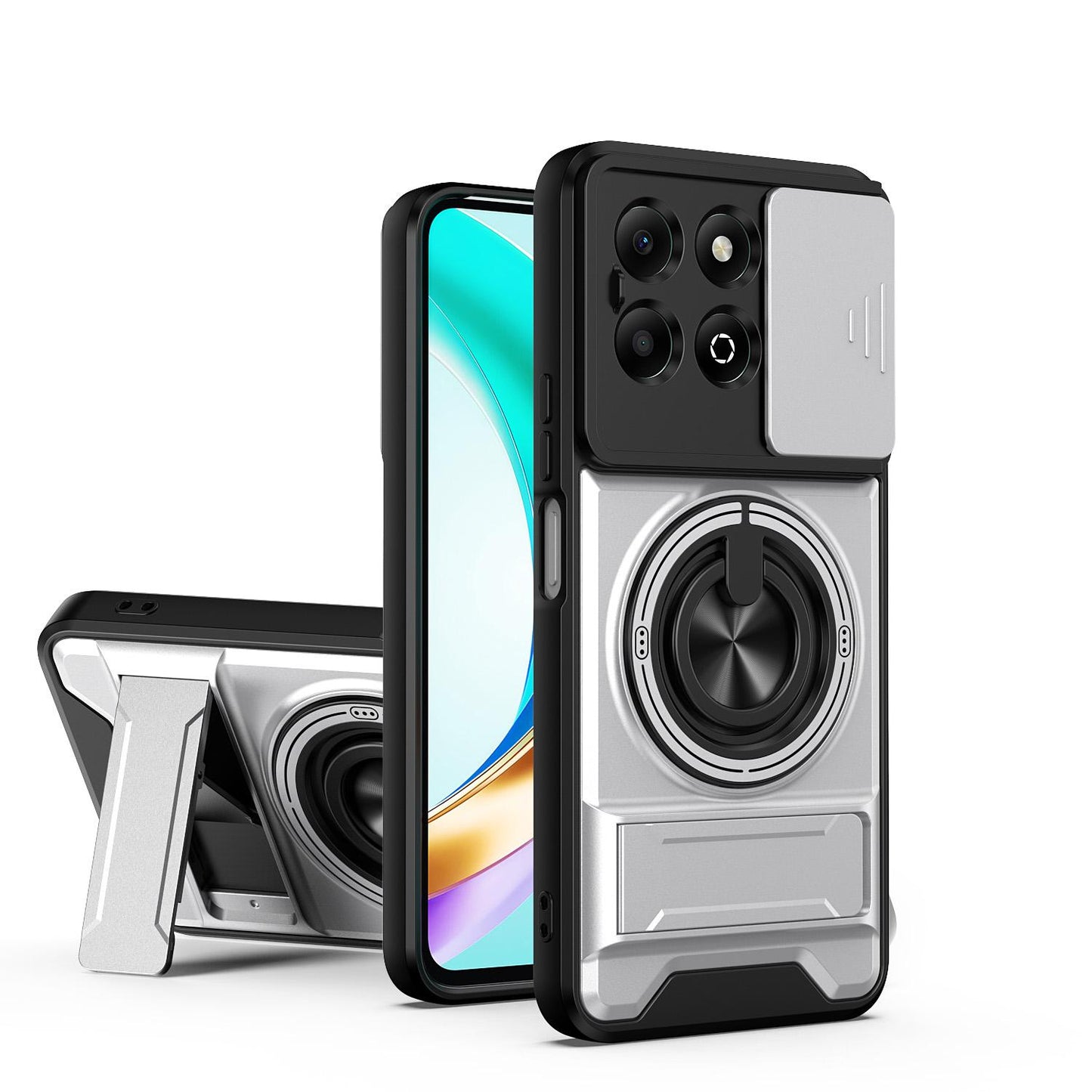 Honor X6b 4G Multifunctional Magnetic Shockproof Phone Case with Sliding Lens Window Stand Cover