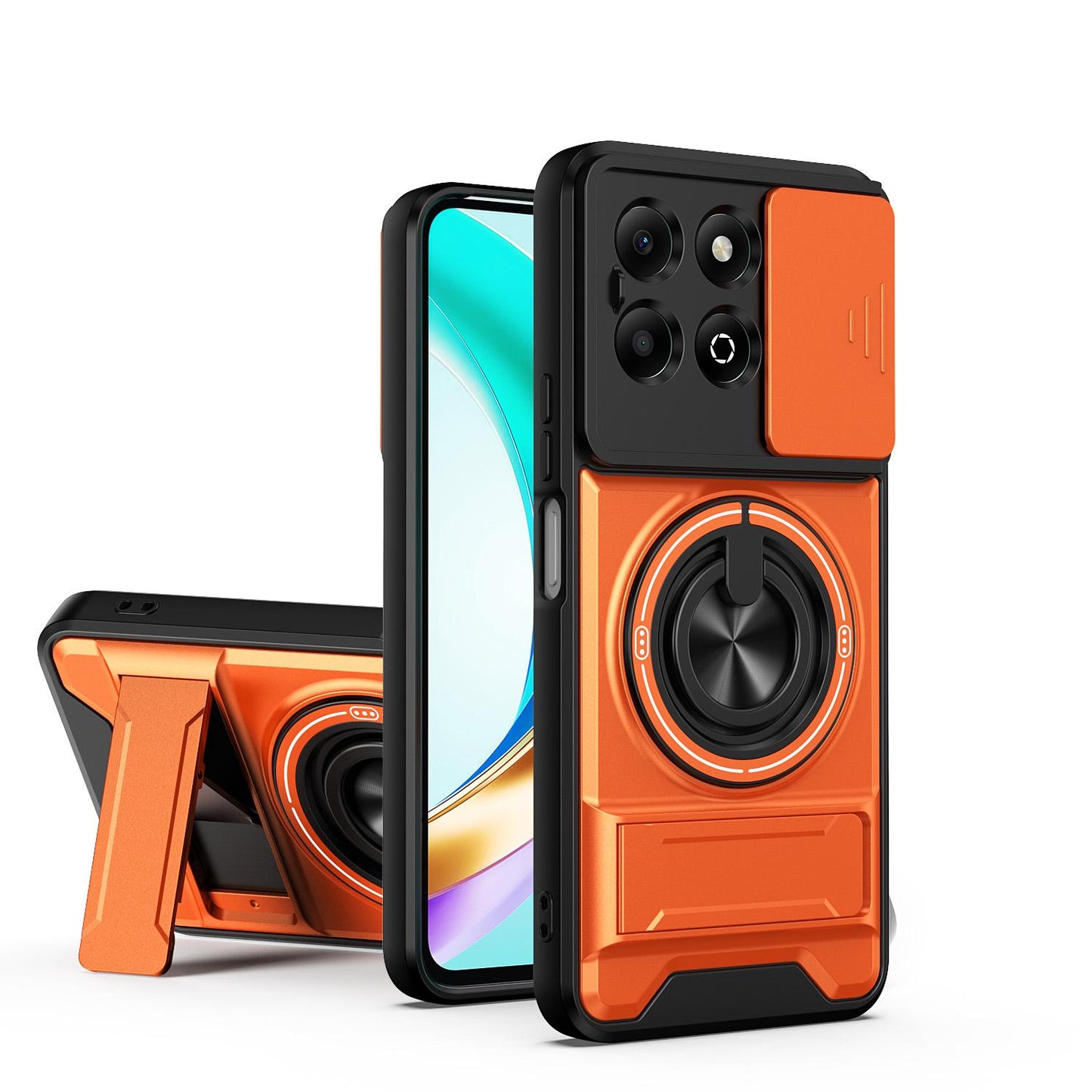 Honor X6b 4G Multifunctional Magnetic Shockproof Phone Case with Sliding Lens Window Stand Cover