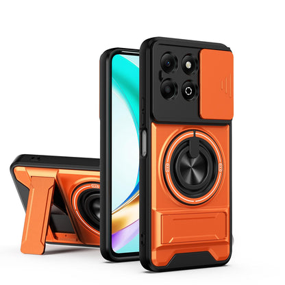 Honor X6b 4G Multifunctional Magnetic Shockproof Phone Case with Sliding Lens Window Stand Cover