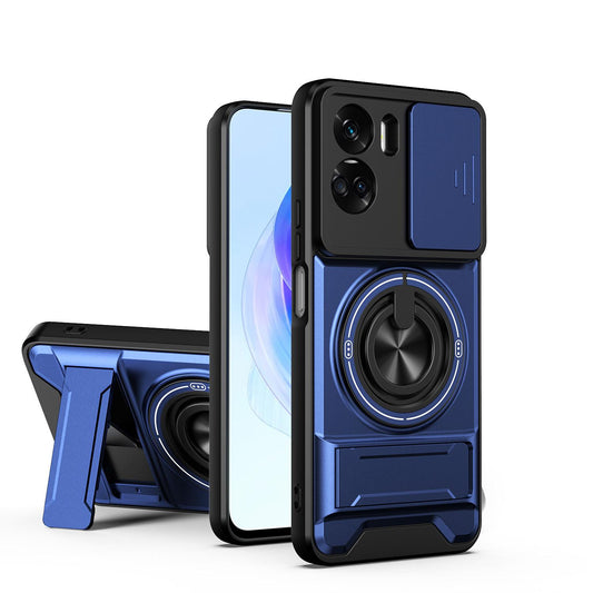 Honor 90 Lite 5G Multifunctional Magnetic Shockproof Phone Case with Sliding Lens Window Stand Cover