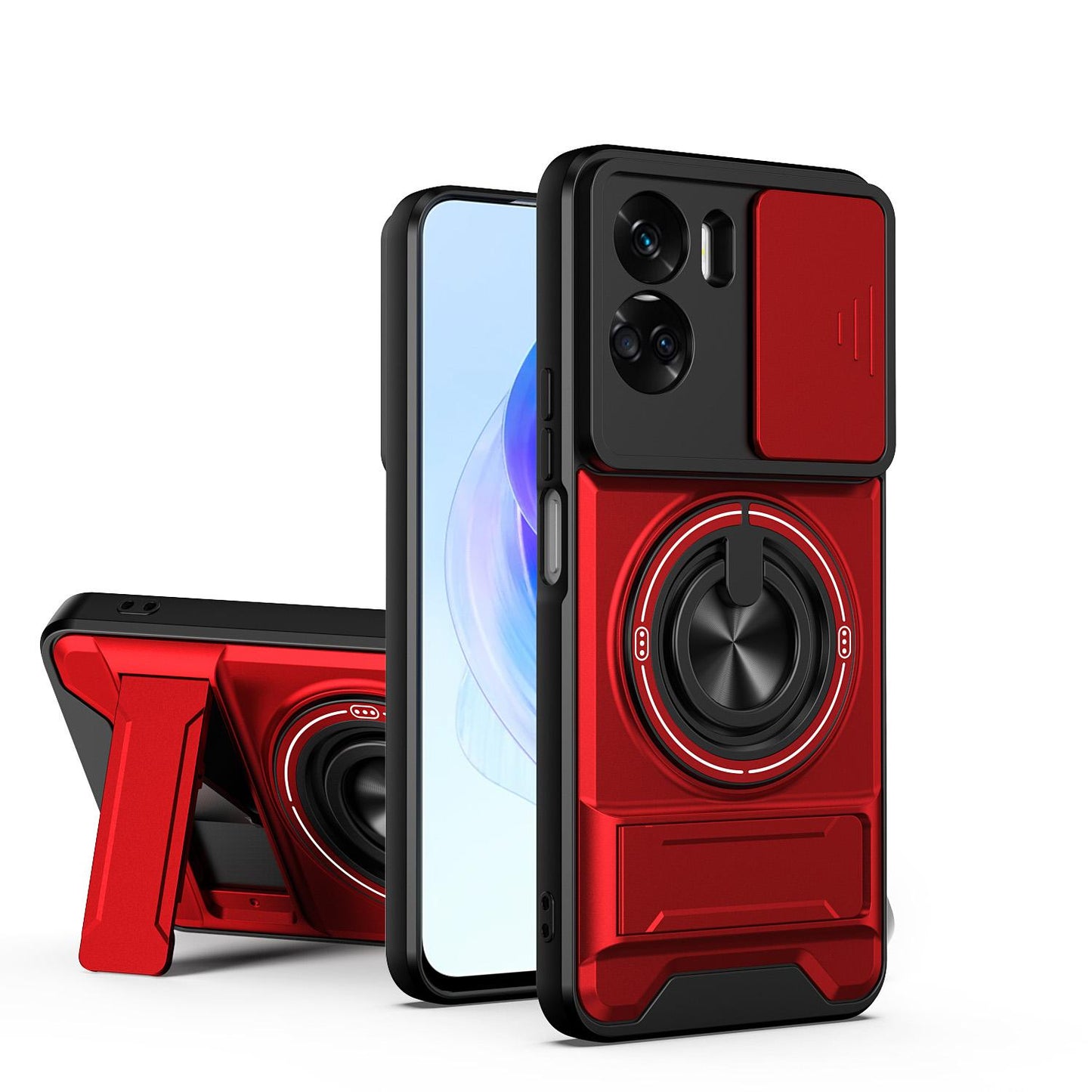 Honor 90 Lite 5G Multifunctional Magnetic Shockproof Phone Case with Sliding Lens Window Stand Cover