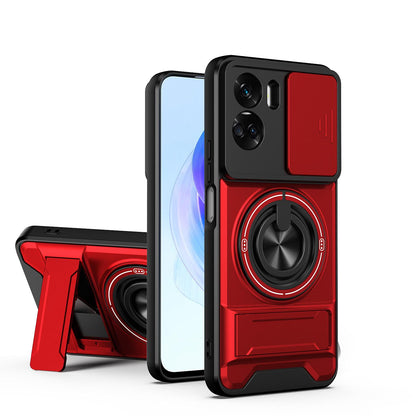 Honor 90 Lite 5G Multifunctional Magnetic Shockproof Phone Case with Sliding Lens Window Stand Cover