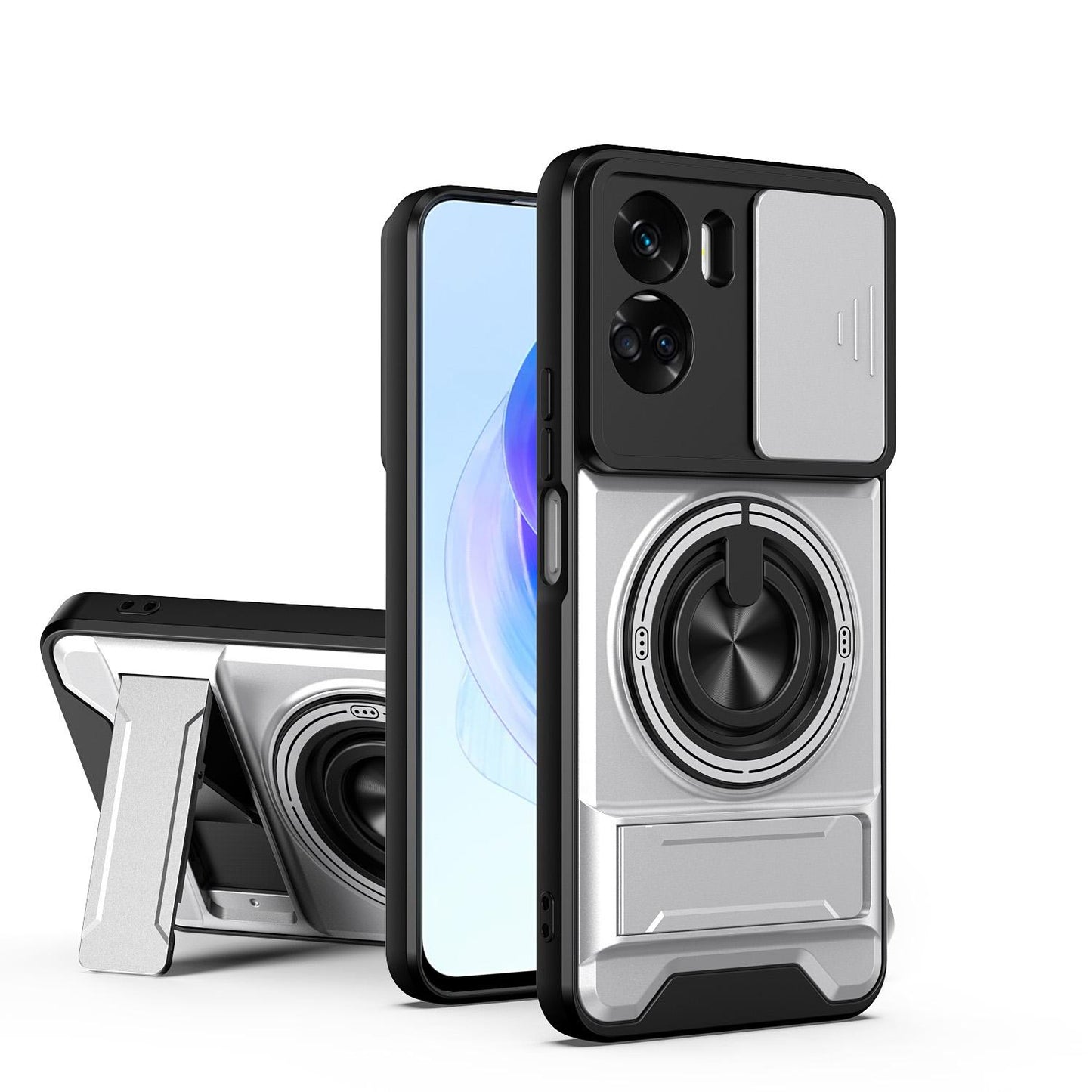 Honor 90 Lite 5G Multifunctional Magnetic Shockproof Phone Case with Sliding Lens Window Stand Cover