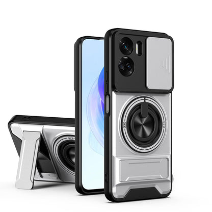 Honor 90 Lite 5G Multifunctional Magnetic Shockproof Phone Case with Sliding Lens Window Stand Cover