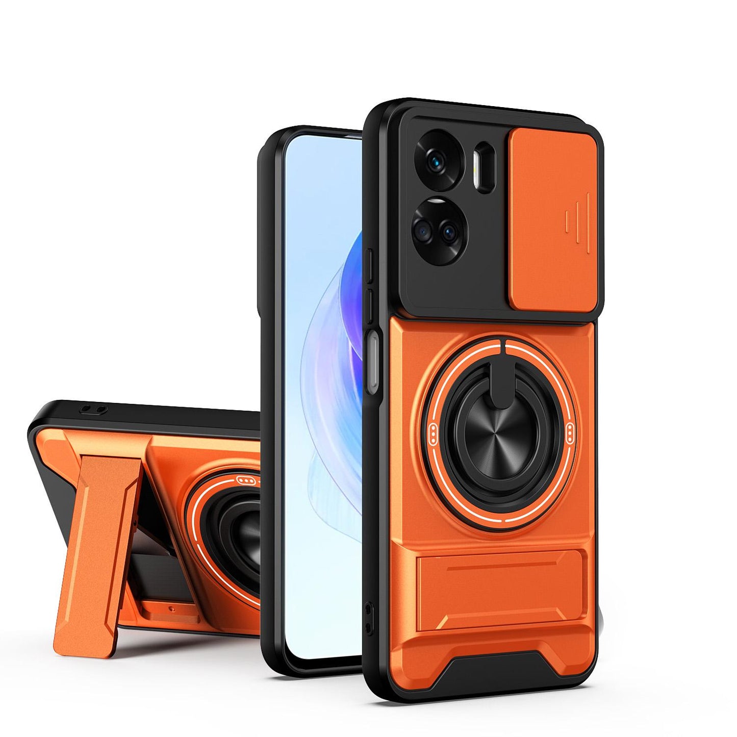Honor 90 Lite 5G Multifunctional Magnetic Shockproof Phone Case with Sliding Lens Window Stand Cover