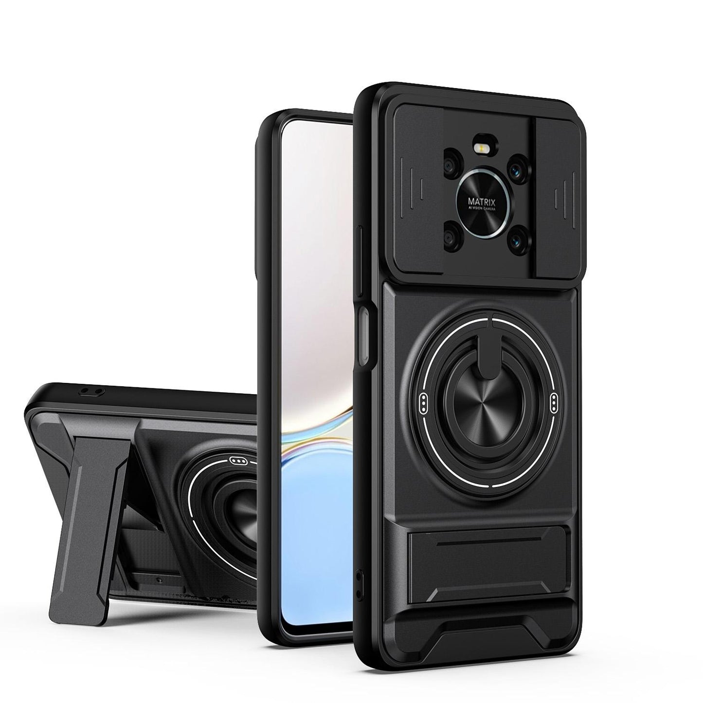 Honor X9 Multifunctional Magnetic Shockproof Phone Case with Sliding Lens Window Stand Cover