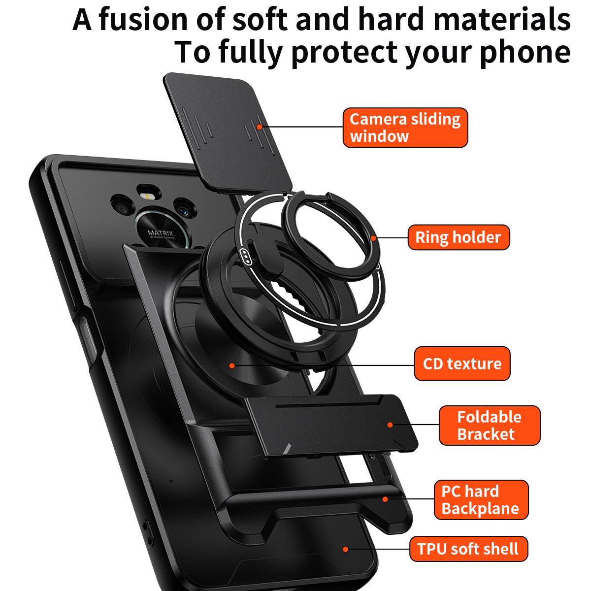 Honor X9 Multifunctional Magnetic Shockproof Phone Case with Sliding Lens Window Stand Cover