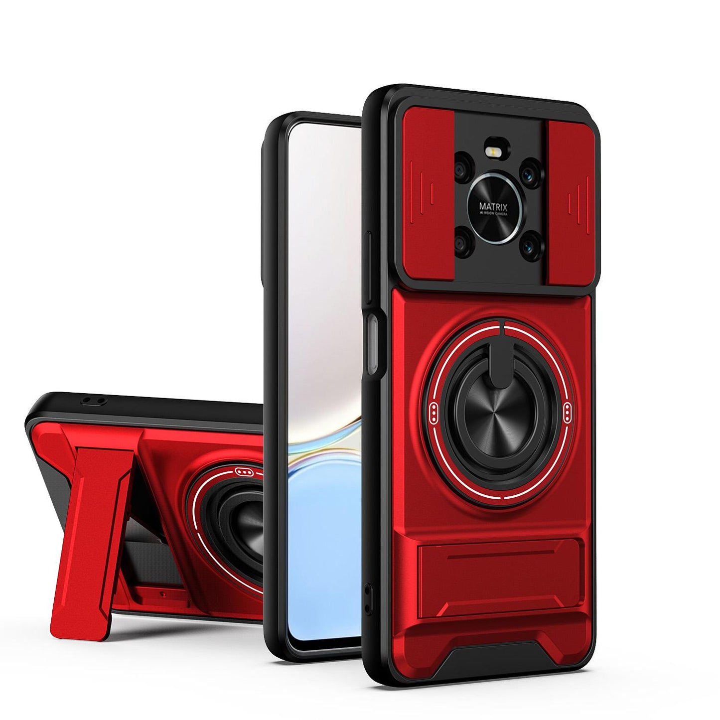 Honor X9 Multifunctional Magnetic Shockproof Phone Case with Sliding Lens Window Stand Cover