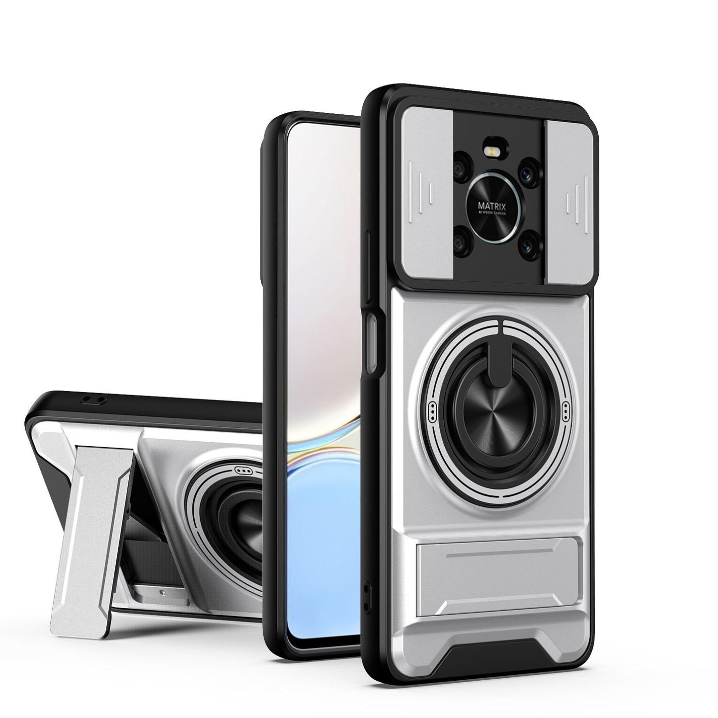 Honor X9 Multifunctional Magnetic Shockproof Phone Case with Sliding Lens Window Stand Cover