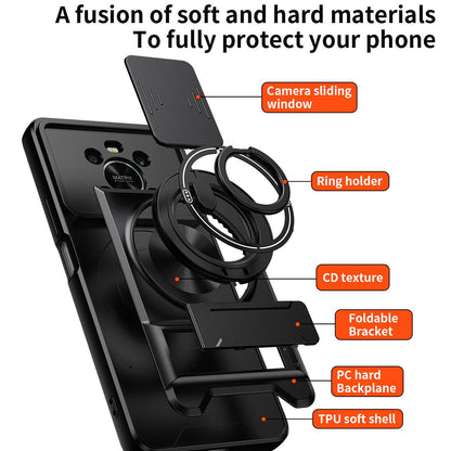 Honor X9 Multifunctional Magnetic Shockproof Phone Case with Sliding Lens Window Stand Cover