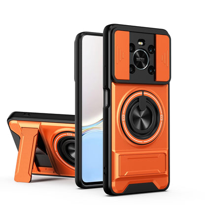 Honor X9 Multifunctional Magnetic Shockproof Phone Case with Sliding Lens Window Stand Cover