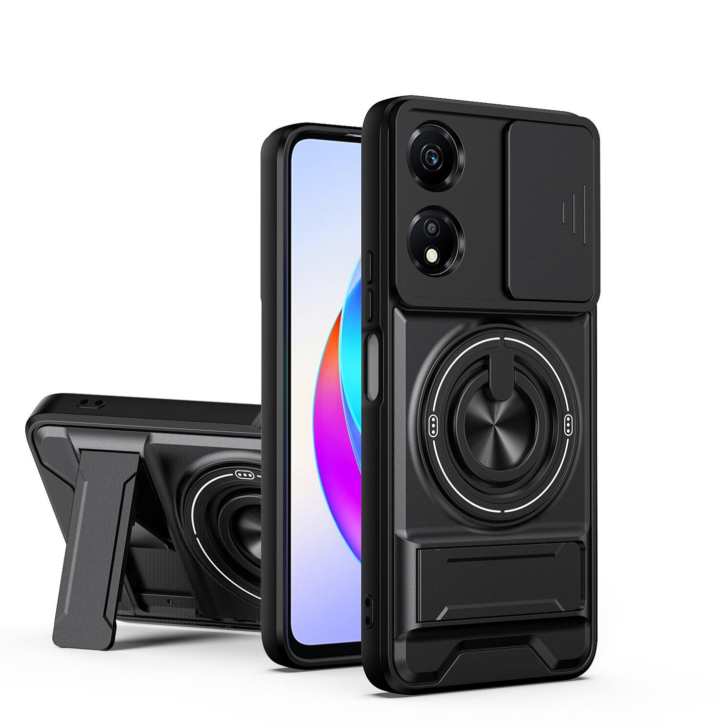 Honor X5 Plus 4G Multifunctional Magnetic Shockproof Phone Case with Sliding Lens Window Stand Cover
