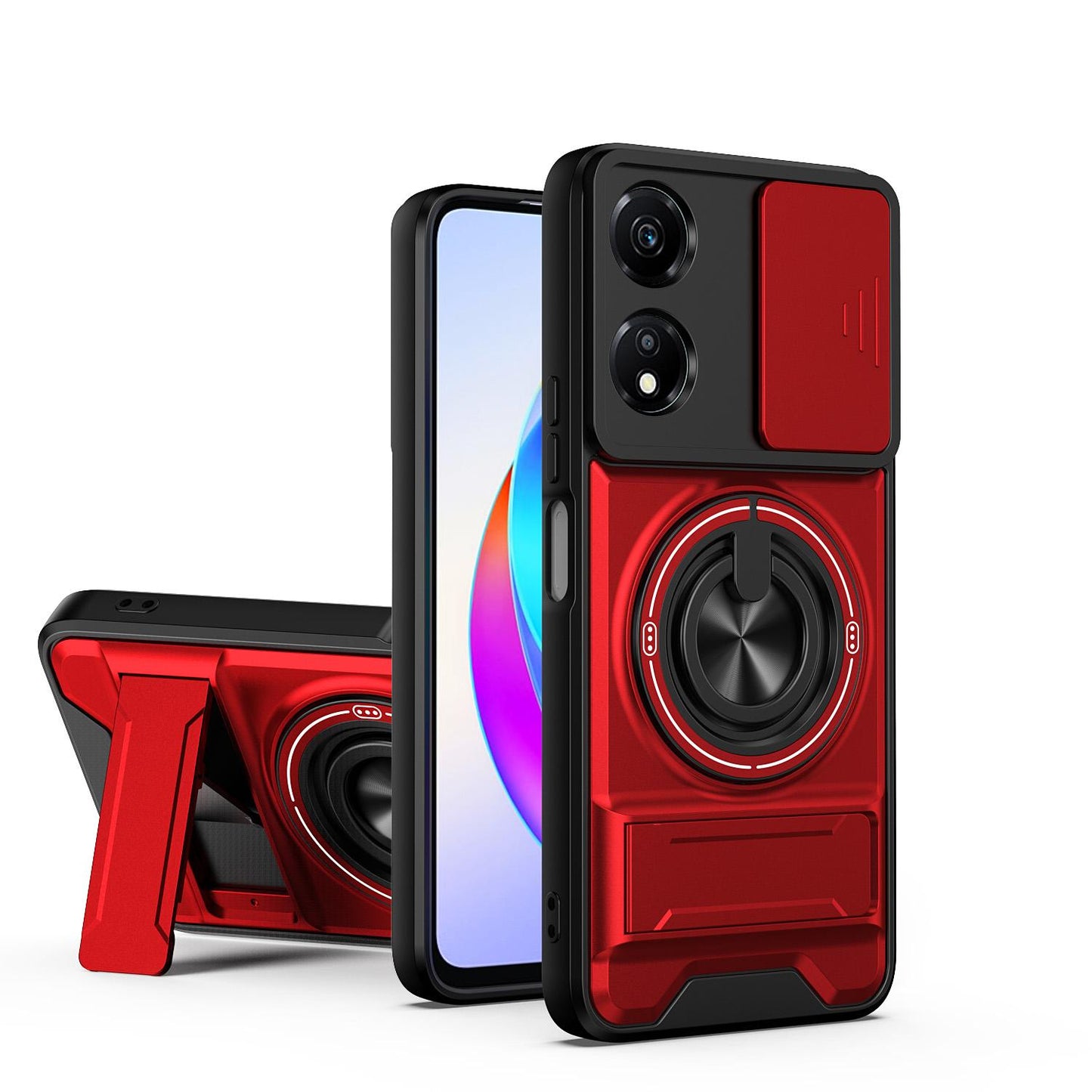 Honor X5 Plus 4G Multifunctional Magnetic Shockproof Phone Case with Sliding Lens Window Stand Cover