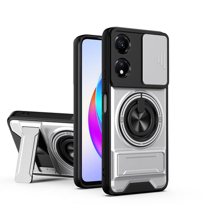Honor X5 Plus 4G Multifunctional Magnetic Shockproof Phone Case with Sliding Lens Window Stand Cover