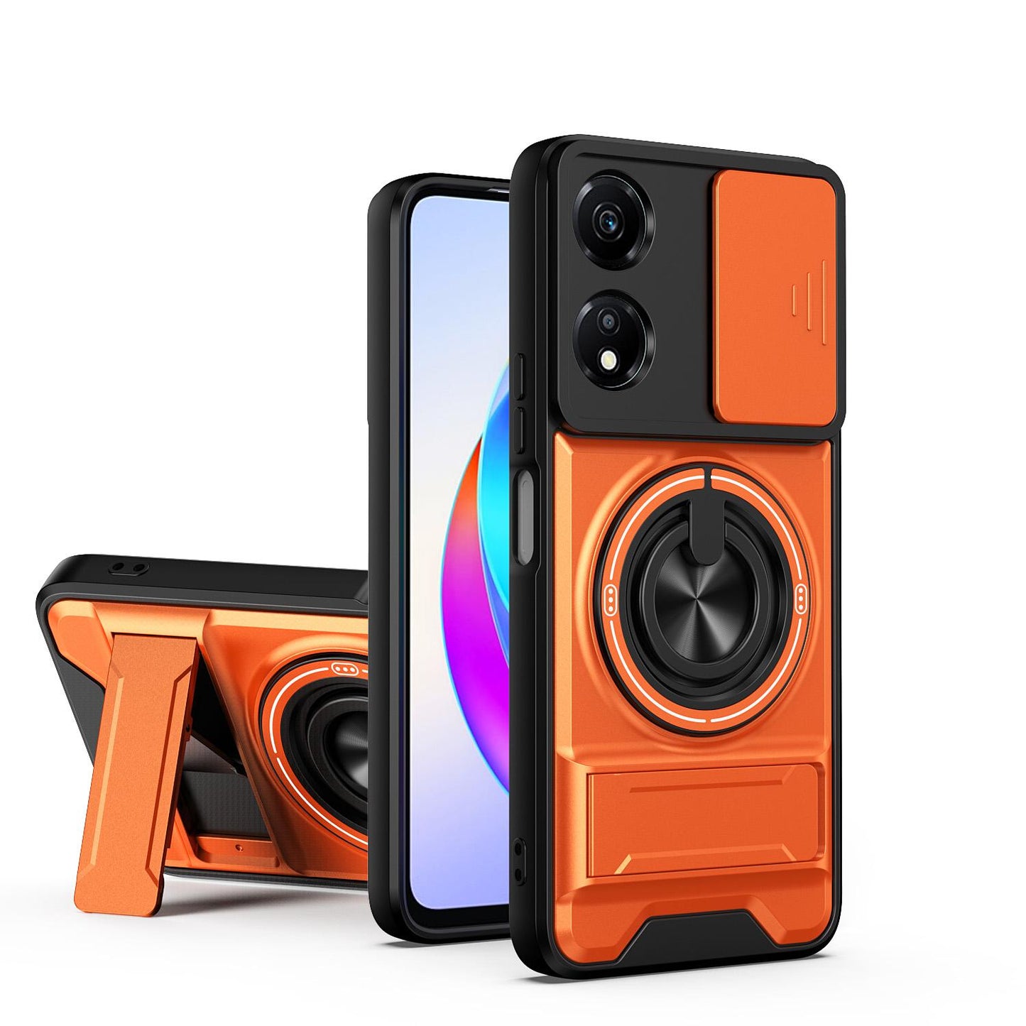 Honor X5 Plus 4G Multifunctional Magnetic Shockproof Phone Case with Sliding Lens Window Stand Cover