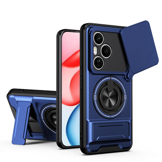 Honor 400 Pro 5G 160.8mm Multifunctional Magnetic Shockproof Phone Case with Sliding Lens Window Stand Cover