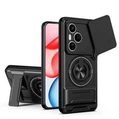 Honor 400 Pro 5G 160.8mm Multifunctional Magnetic Shockproof Phone Case with Sliding Lens Window Stand Cover
